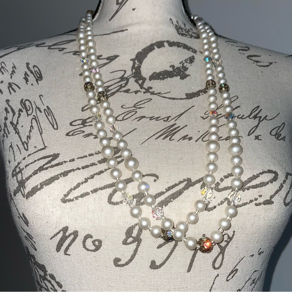 Vintage Judy Lee Faux Pearl Aurora Borealis Signed Necklace - Picture 11 of 11